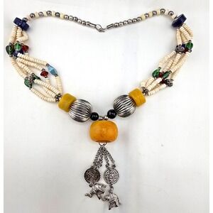 Vintage‎ Beaded Glass Necklace Boho Layered Ethnic 22"